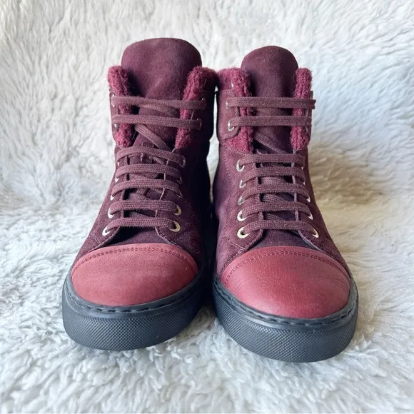 Chanel Burgundy Red Suede Interlocking CC High Top Sneakers Size EU 37