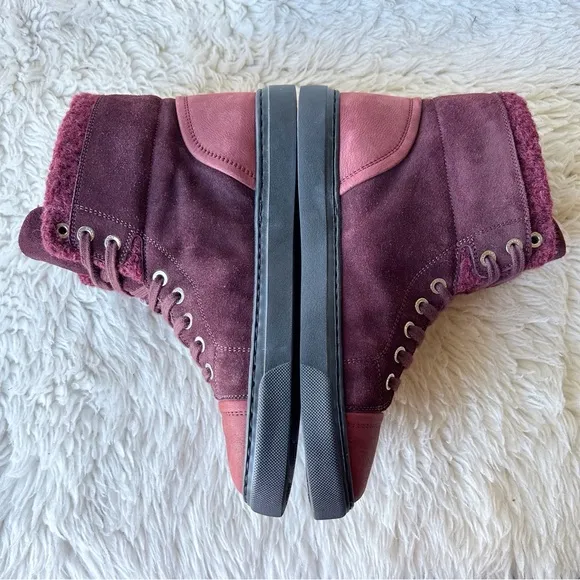 Chanel Burgundy Red Suede Interlocking CC High Top Sneakers Size EU 37