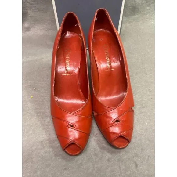 CHANTERELLE WOMEN'S HEEL PUMP SHOES‎ BRICK COLOR PEEP TOE SIZE 7 1/2B USED