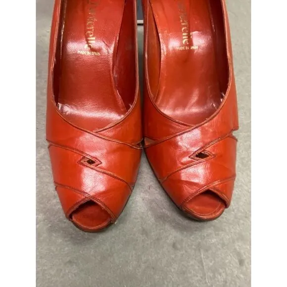 CHANTERELLE WOMEN'S HEEL PUMP SHOES‎ BRICK COLOR PEEP TOE SIZE 7 1/2B USED