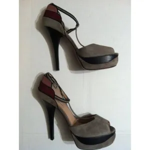 CHARLES DAVID WOMENS SAND LEATHER SUEDE OPEN TOE HIGH HEEL SHOES SIZE:9
