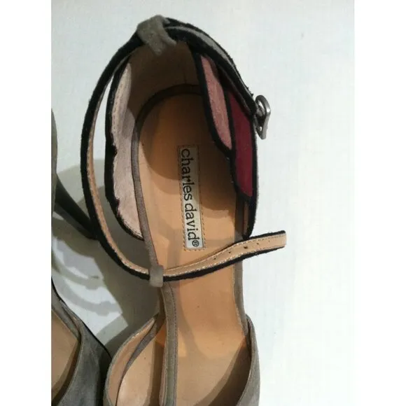 CHARLES DAVID WOMENS SAND LEATHER SUEDE OPEN TOE HIGH HEEL SHOES SIZE:9