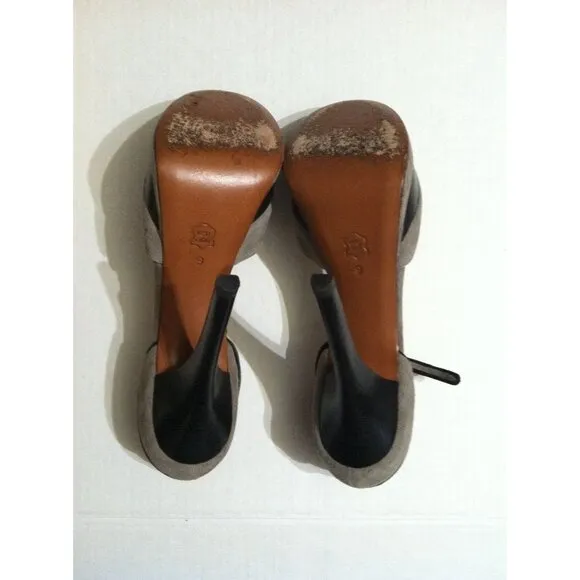 CHARLES DAVID WOMENS SAND LEATHER SUEDE OPEN TOE HIGH HEEL SHOES SIZE:9