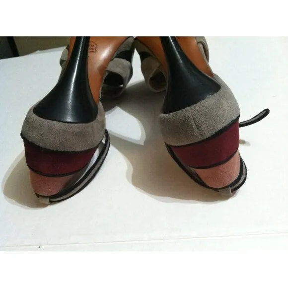 CHARLES DAVID WOMENS SAND LEATHER SUEDE OPEN TOE HIGH HEEL SHOES SIZE:9