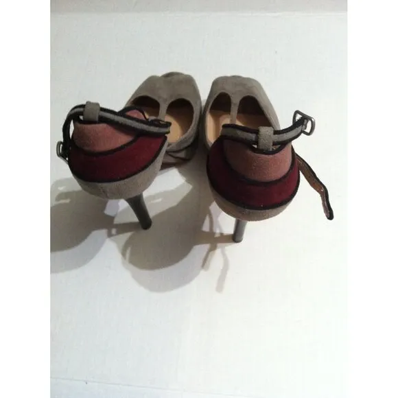 CHARLES DAVID WOMENS SAND LEATHER SUEDE OPEN TOE HIGH HEEL SHOES SIZE:9