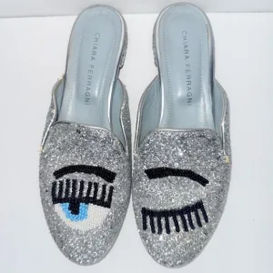 Chiara Ferragni beaded flirting eyes glitter mule 37 EU