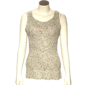 Chicos Sleeveless Knit Tank Top Sweater Speckled Metallic Beige Ribbed Hem SZ 0