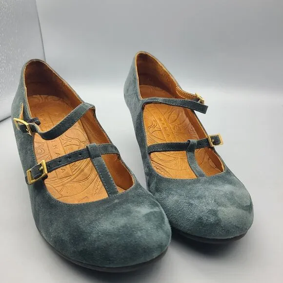 CHIE MIHARA Heel Pumps Shoes Mary Jane  Buckles Blueish Gray Suede 38 7-7.5