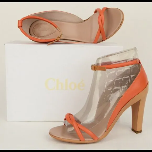 CHLOE SHOES STRAPPY SANDALS 'CALENDULA' LEATHER HIGH HEEL sz 41 US 10.5