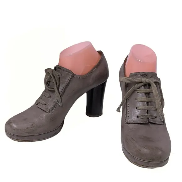 CHLOE TAUPE BROWN LEATHER HIGH HEEL OXFORD LACE UP SHOES (39.5)