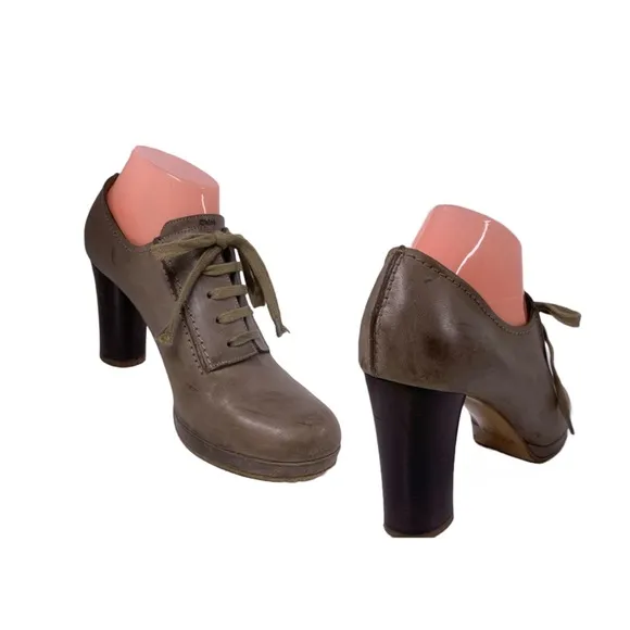 CHLOE TAUPE BROWN LEATHER HIGH HEEL OXFORD LACE UP SHOES (39.5)