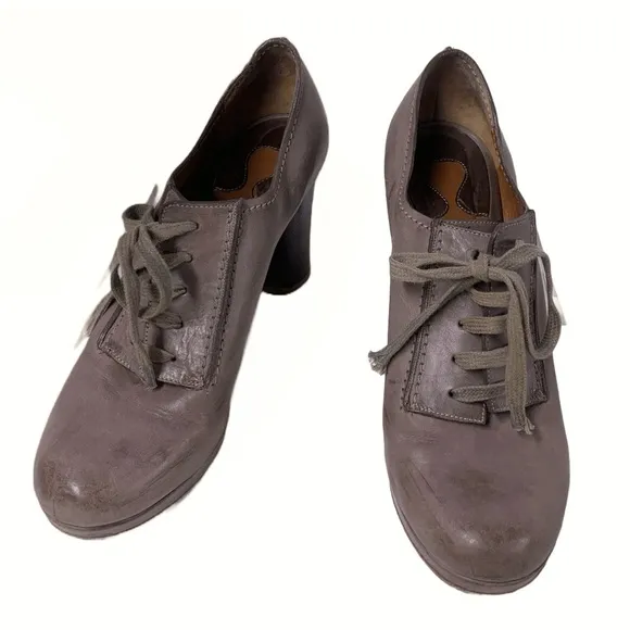 CHLOE TAUPE BROWN LEATHER HIGH HEEL OXFORD LACE UP SHOES (39.5)
