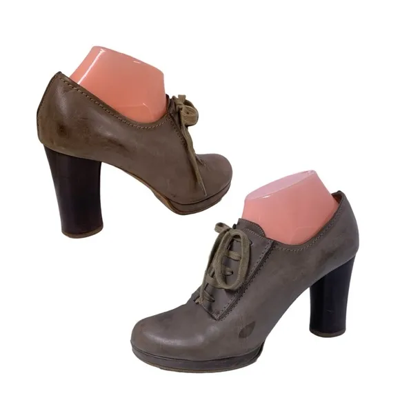 CHLOE TAUPE BROWN LEATHER HIGH HEEL OXFORD LACE UP SHOES (39.5)