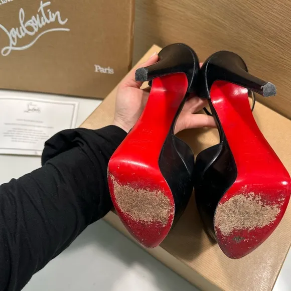 Christian Louboutin Black MAYADA T-STRAP PLATFORM PUMPS SIZE 37.5 Women’s Shoes