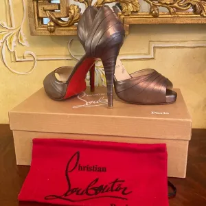 Christian Louboutin Bronze Peep-Toe Heels