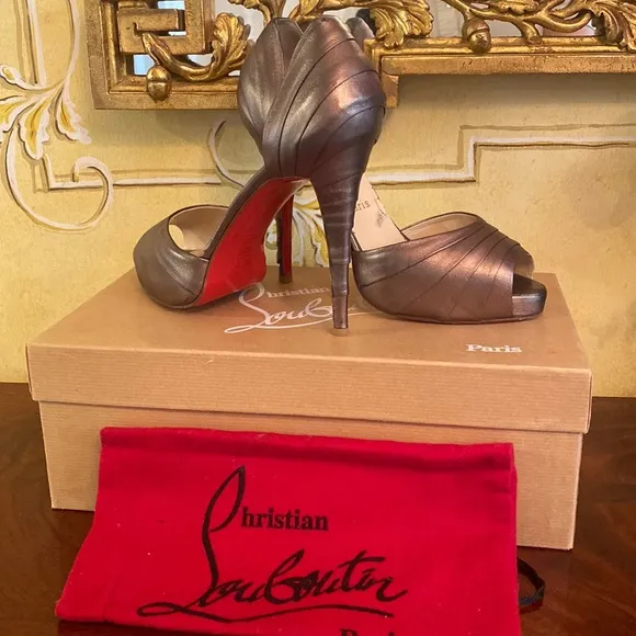 Christian Louboutin Bronze Peep-Toe Heels