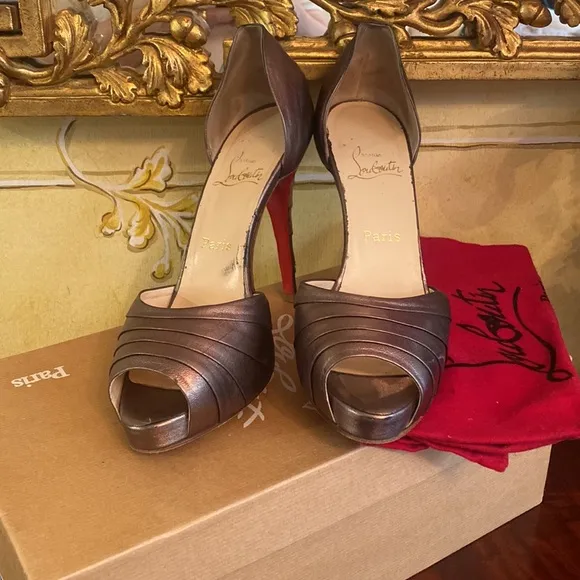 Christian Louboutin Bronze Peep-Toe Heels