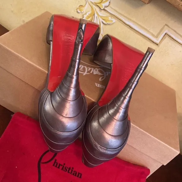 Christian Louboutin Bronze Peep-Toe Heels