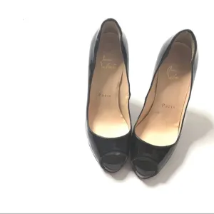 Christian Louboutin Very Prive Patent Black Heels Pumps 120mm Peep Toe Shoes