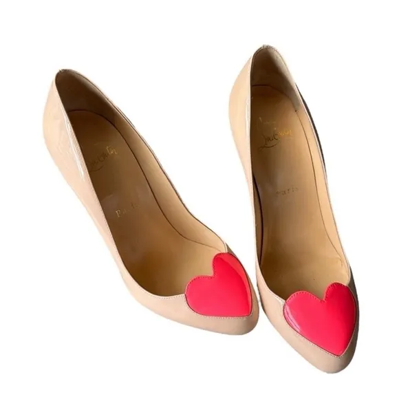Christian Louboutin Women's Beige and Pink Heart Pumps