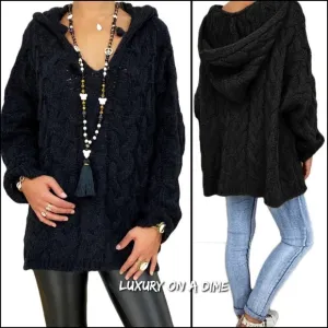 Chunky Cable-Knit Oversized Hoodie Top Long Sleeve Fall Pullover Sweater Shirt