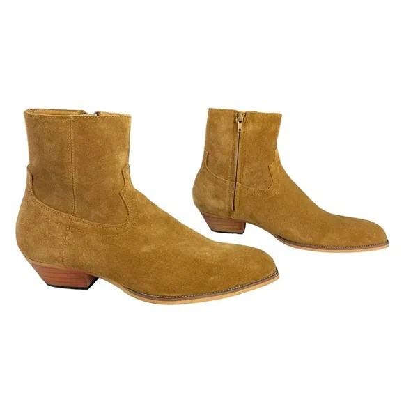 Civil Regime Brown Suede Western Side‎ Zipper Boots with Bag Mens Size 8