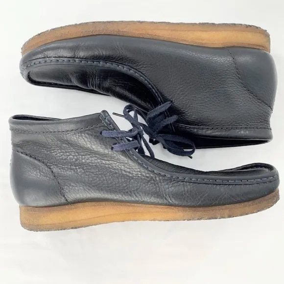 Clarks Originals Men's Shoes Wallabee Navy Blue Leather Lace Up Boots Sz 12