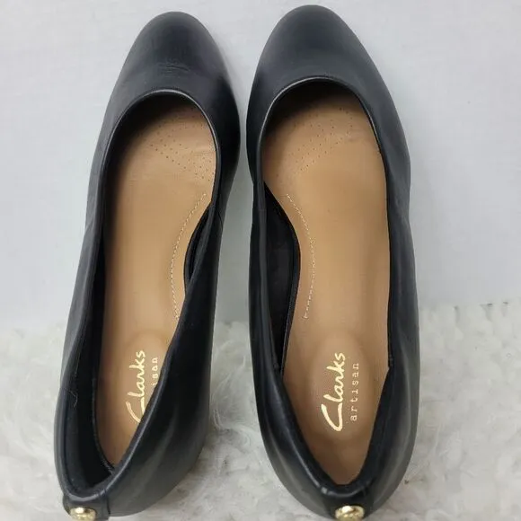 Clarks Vendra Bloom Shoes Women's Size 8.5 Black Leather  Wedge Pump Shoes