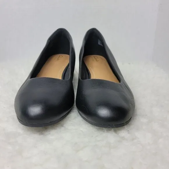 Clarks Vendra Bloom Shoes Women's Size 8.5 Black Leather  Wedge Pump Shoes