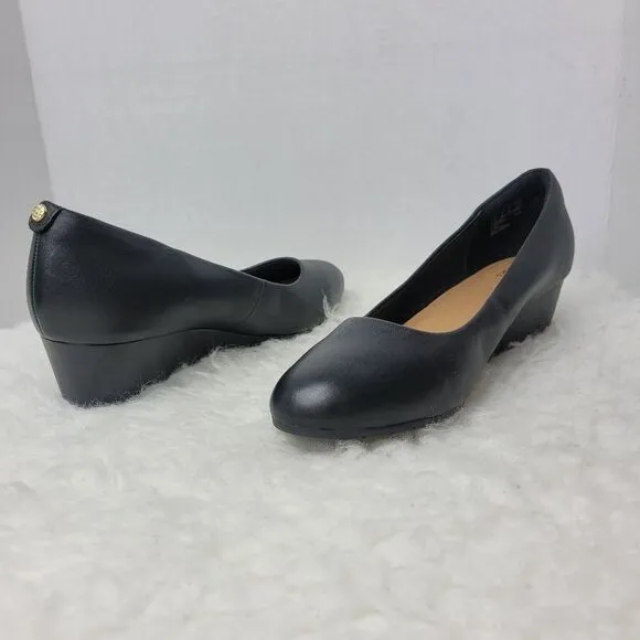 Clarks Vendra Bloom Shoes Women's Size 8.5 Black Leather  Wedge Pump Shoes