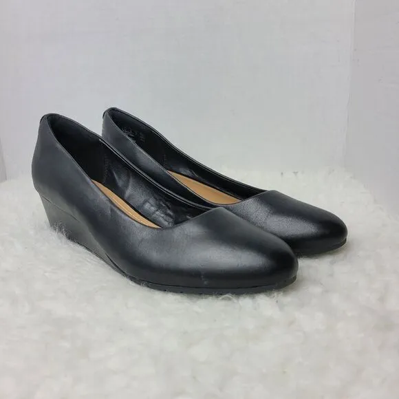 Clarks Vendra Bloom Shoes Women's Size 8.5 Black Leather  Wedge Pump Shoes