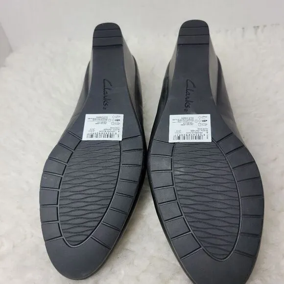 Clarks Vendra Bloom Shoes Women's Size 8.5 Black Leather  Wedge Pump Shoes