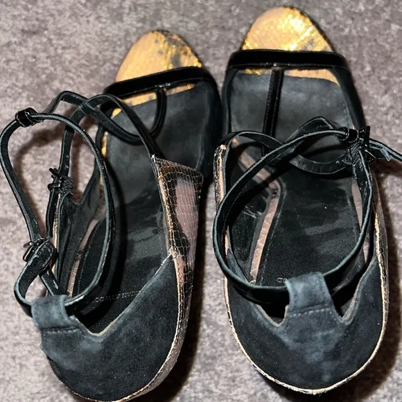 Clearance: Brian Atwood Women's Black and Brown Shoes open toe strappy size 10