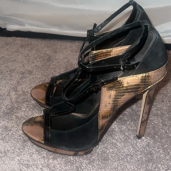 Clearance: Brian Atwood Women's Black and Brown Shoes open toe strappy size 10