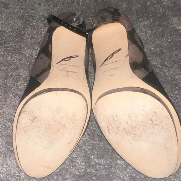 Clearance: Brian Atwood Women's Black and Brown Shoes open toe strappy size 10
