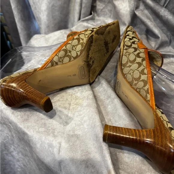 Coach Brown and Tan Gwynne Women's Heels Mules 9B