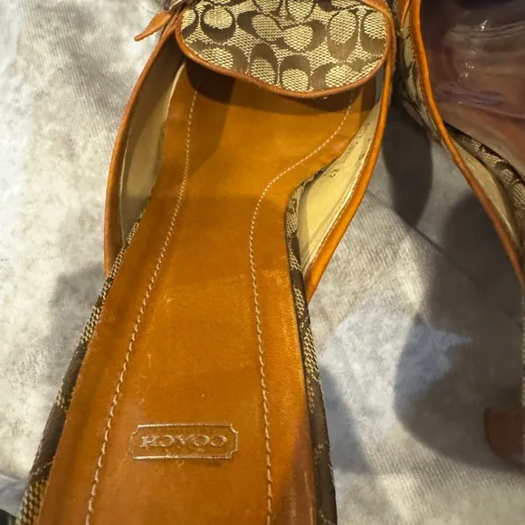 Coach Brown and Tan Gwynne Women's Heels Mules 9B