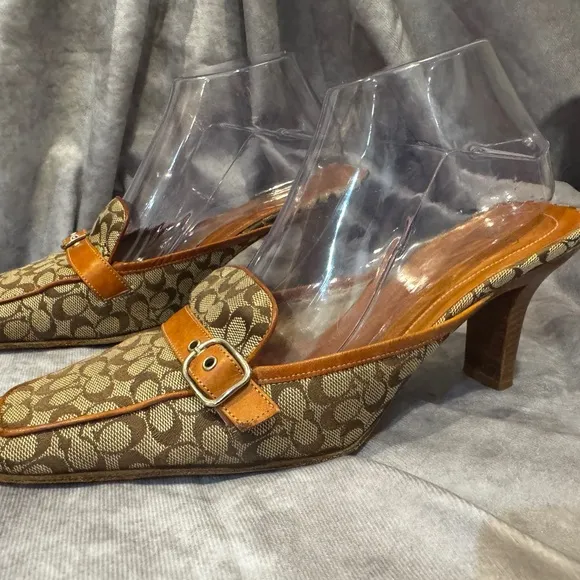 Coach Brown and Tan Gwynne Women's Heels Mules 9B