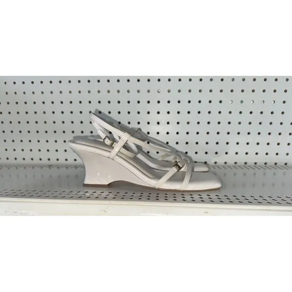 Coach Cait Womens Leather Open Square Toe Wedge Sandals Slides Size 10 B White