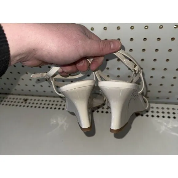 Coach Cait Womens Leather Open Square Toe Wedge Sandals Slides Size 10 B White