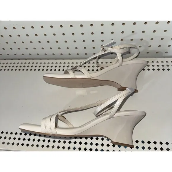 Coach Cait Womens Leather Open Square Toe Wedge Sandals Slides Size 10 B White