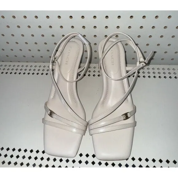Coach Cait Womens Leather Open Square Toe Wedge Sandals Slides Size 10 B White