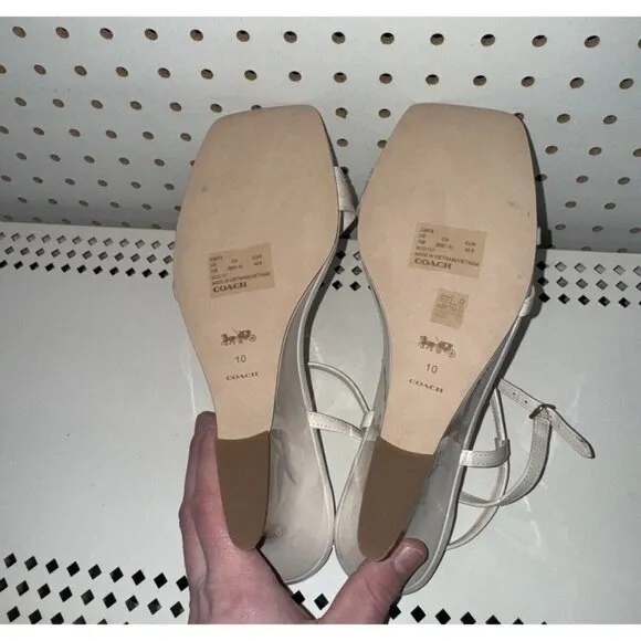 Coach Cait Womens Leather Open Square Toe Wedge Sandals Slides Size 10 B White
