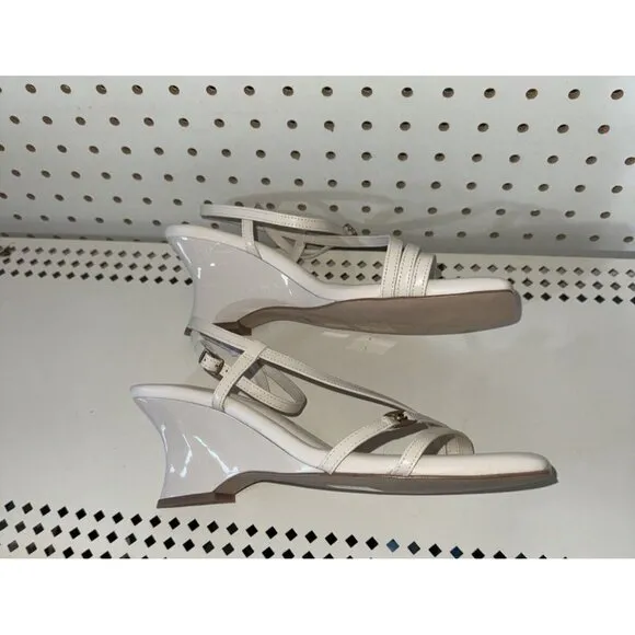 Coach Cait Womens Leather Open Square Toe Wedge Sandals Slides Size 10 B White
