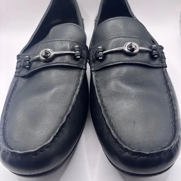 Coach Mens Loafer Mott Driving Shoe Leather Black Gunmetal Accent Sz‎ 11.5D