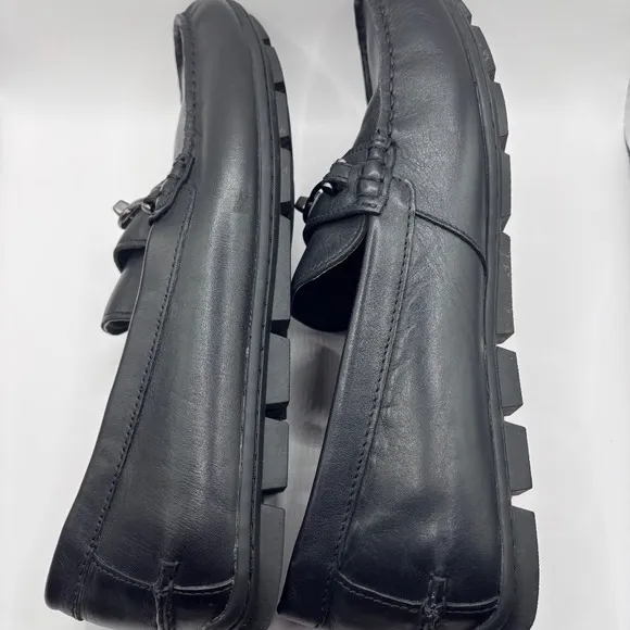 Coach Mens Loafer Mott Driving Shoe Leather Black Gunmetal Accent Sz‎ 11.5D