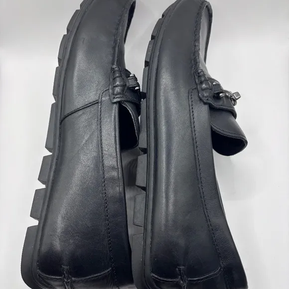 Coach Mens Loafer Mott Driving Shoe Leather Black Gunmetal Accent Sz‎ 11.5D