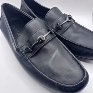 Coach Mens Loafer Mott Driving Shoe Leather Black Gunmetal Accent Sz‎ 11.5D