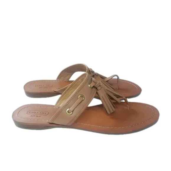 Coach Sheena Tan Leather Tassel Sandals Women's Size  8.5 B Shoes