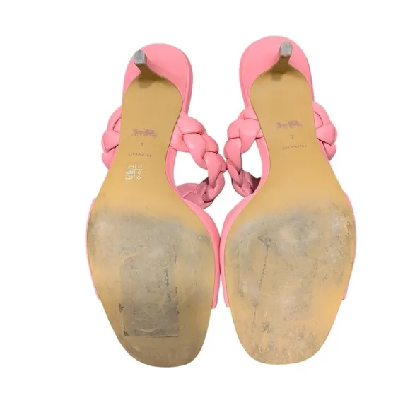 Coach Womens Mollie Pink Leather Slip On Open Toe Heel Sandals Shoes SZ 7